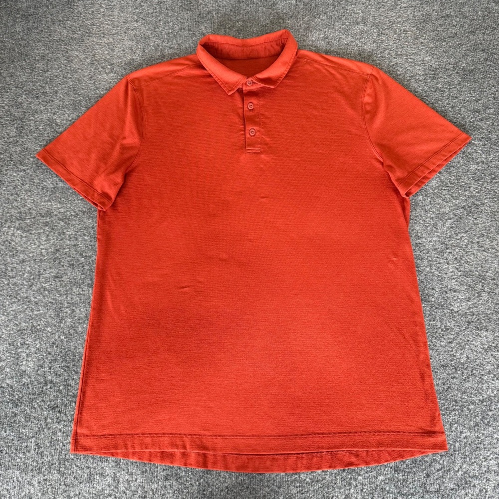 Lululemon‎ Polo Shirt Mens Medium Orange Short Sleeve Preppy Casual Stretch Golf